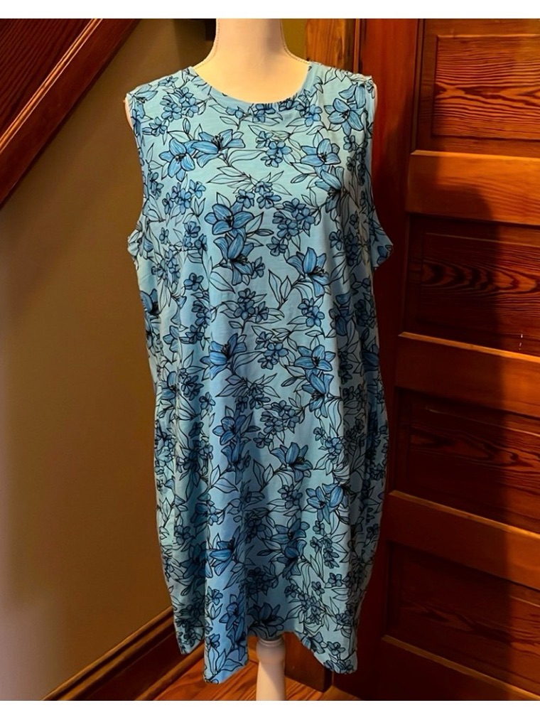 St. John's Bay Blue Floral Sleeveless Midi Dress With Pockets Xl